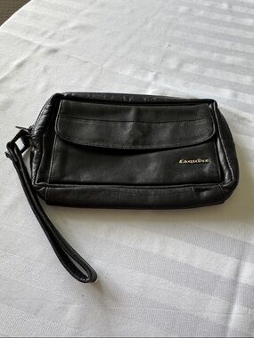 Esquire Black Leather Wristlet Clutch Vintage